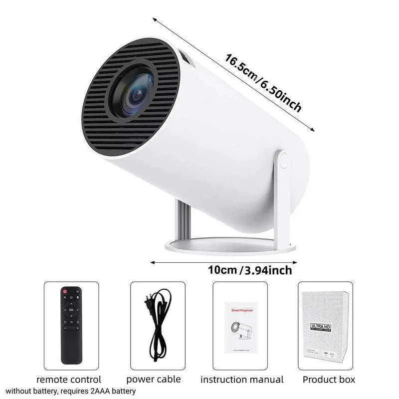 Portable Android WiFi Bluetooth-Compatible Projector with Remote Control for Home Theater, Outdoor, Office, and Bedroom Use