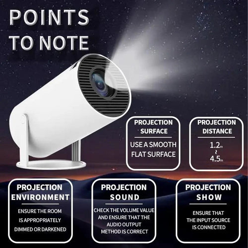 Portable Android WiFi Bluetooth-Compatible Projector with Remote Control for Home Theater, Outdoor, Office, and Bedroom Use